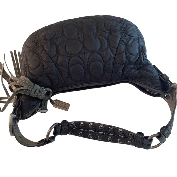 COACH Gunmetal Black Quilted C Small Hobo Purse Tassel FS6791 - Picture 7 of 10